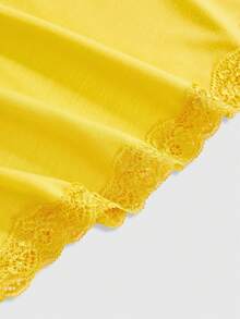 ROMWE Fairycore Áo hai dây ren tương phản màu trơn dành cho nữ - Màu vàng - Xem 4