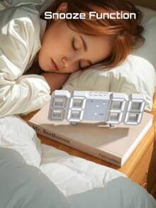 1 件现代 3D LED 数字台式时钟，适用于厨房卧室办公室，时尚设计 LED 白色夜灯装饰挂钟，具有多级亮度/时间/日期/闹钟，闹钟灯，时钟灯，夜灯，开学礼物