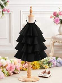 女宝宝可爱红色优雅薄纱夏日连衣裙 - 黑色 - 查看 5