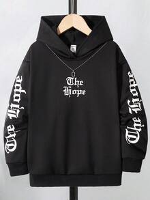 SHEIN Tween Boys Gothic Font Print Sweatshirt, Collegiate Style - Black - View 6