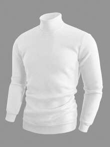 Manfinity Homme 男士休闲纯色立领套头运动衫，秋季都市白色长袖休闲立领运动衫，适合朋友、丈夫、男朋友的礼物 - 白色 - 查看 1