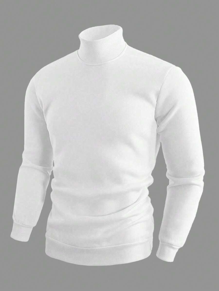 Manfinity Homme 男士休闲纯色立领套头运动衫，秋季都市白色长袖休闲立领运动衫，适合朋友、丈夫、男朋友的礼物 - 白色 - 查看 1