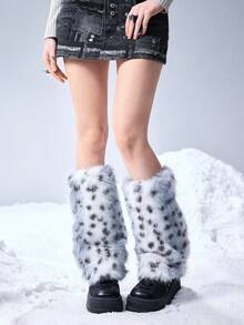 ROMWE Grunge Punk 1pair Leopard Print Stylish And Warm Leg Warmers For Women - blue leopard print - View 2