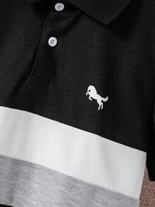 SHEIN Camisa polo casual de niño preadolescente con botones y media cartera de color contrastante - Negro - Ver 6