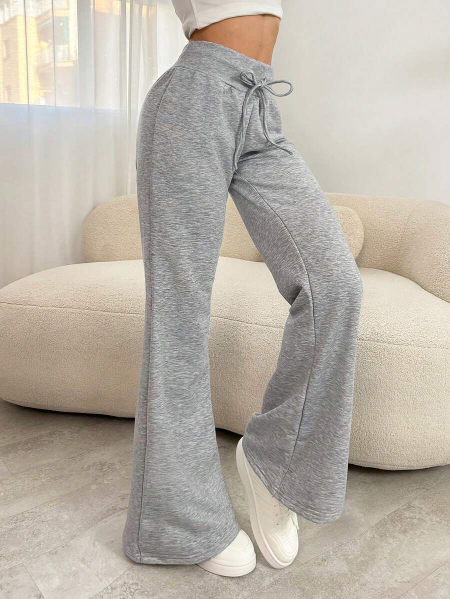 SHEIN Tall 女士休闲灰色针织弹力腰喇叭裤 - 灰色 - 查看 1