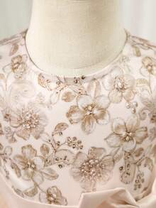 Vestido de malla con estampado floral champán elegante y lindo para niña bebé - Champán - Ver 4