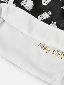 HARRY POTTER X SHEIN Túi Tote Chống Thấm Nước Họa Tiết Hoạt Hình Thời Trang Cho Nữ Dung Tích Lớn - Đen và trắng - Xem 7