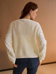 MOTF PREMIUM Áo len cardigan cổ chữ V trơn kim sa - Màu be - Xem 3