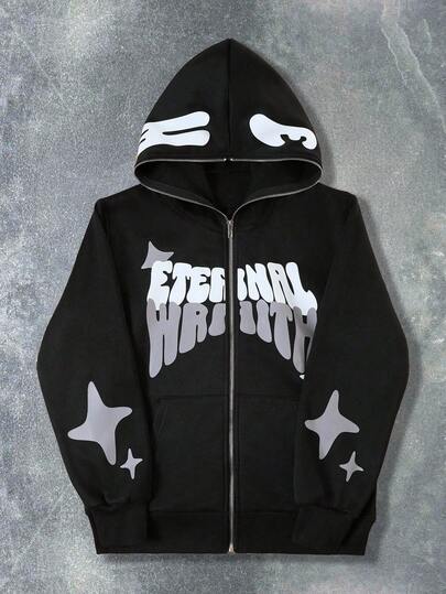 SHEIN Hoodie för tonåringar pojkar, Y2K Street Style, Halloween, brevtryck