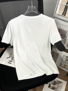 GlowEve CURVE Áo thun nữ tay ngắn cổ tròn họa tiết xích đơn giản, mùa hè - trắng - Xem 2
