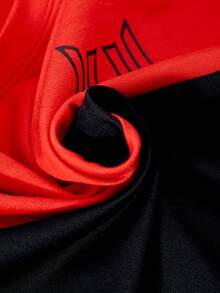 Vacaura 2pcs/Set Teenage Boys' Casual Contrast Color Patchwork Letter Print T-Shirt And Sports Pants Set - Red - View 5