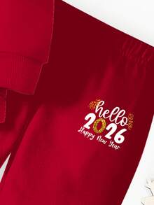 圣诞节两件套：男婴休闲时尚红色卫衣和印有“Hello 2026 Happy New Year”字样的白色图案卫衣，舒适圆领长袖，搭配同色系运动裤，适合男婴和婴幼儿的节日装扮，秋冬春季皆宜。 - 彩色 - 查看 5
