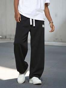 SHEIN Vacaura Tween Boys' Casual Solid Color Drawstring Waist Sweatpants Fall Winter - Black - View 1