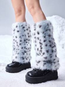 ROMWE Grunge Punk 1pair Leopard Print Stylish And Warm Leg Warmers For Women - blue leopard print - View 3