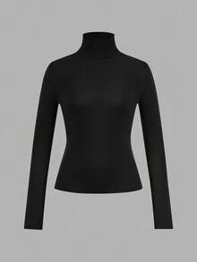 SHEIN EZwear 3件套女士黑色、棕色、白色休闲高领长袖紧身打底T恤套装，适合秋冬季穿着 - 彩色 - 查看 7