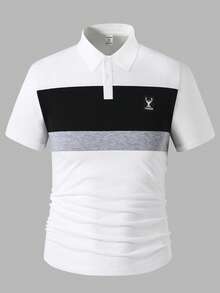 青少年男童休闲撞色拼接修身圆领短袖Polo衫，适合夏季日常通勤