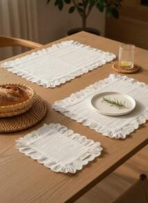 Cirelle 1/2/6 件法国白色蕾丝蝴蝶结装饰餐垫，适合情人节和家居装饰
