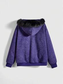 ROMWE Fairycore Sudadera con cremallera delantera, alas cruzadas y strass desgastada para mujer - Morado - Ver 2