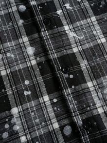 PAVTROS 男士休闲格子长袖衬衫，日常穿着，街头风，宽松版型，适合男士、情侣、印花、我爱我的男朋友、朋友、情侣装、男友 - 黑與白 - 查看 5