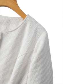 SHEIN Clasi Plus Size Women's Solid Color Round Neck Long Sleeve Single-Breasted High-Quality Slimming Dress - White - View 4