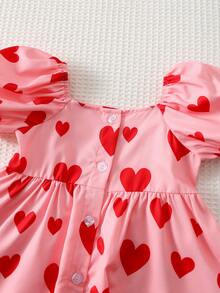 Cozy Pixies Baby Girl Floral Print Square Neck Puff Sleeve Cinched Waist Dress - Pink - View 4