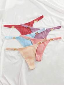 Eraneu 5pcs/Set Women's Minimalist Multi-Color Plus Size Thong Panties, Suitable For Summer - Multicolor - View 5