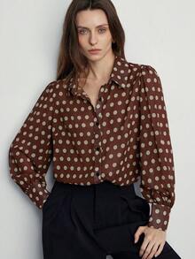 Aveloria Modichic Commuting Polka Dot Sheer Versatile Elegant Slimming Chiffon Long Sleeve Blouse - Coffee Brown - View 4