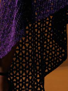 NYA SZN Matching Set Top & Skirt Top Halter Neck Fitted Crop Skirt High Rise Asymmetrical Hem Sequin Purple Festive Winter Holiday Valentines Day Party Event Special Occasion Elegant Luxury Carnival Outfits For Women - Purple - View 6