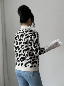 Elenzga New European & American Fashion Mixed Color Elegant Versatile Handmade Button Lace Trim Knit Sweater Top - Multicolor - View 2
