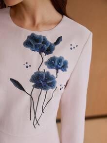 MOTF PREMIUM WOMEN'S ELEGANT CONTRAST SEQUIN FLORAL EMBROIDERED MIDI DRESS - Baby Pink - View 1