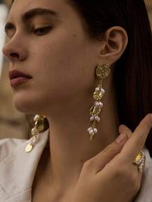 Opalesca Vintage Pearl Earrings,Outfits,Old Money,Beaded,Wedding/Bridal Accessories,Fairycore/Fairy,Pearl,Flower,Fall/Autumn/Winter,For Mom/Women/Girl/Mother,Elegant,Premium - Multicolor - View 1