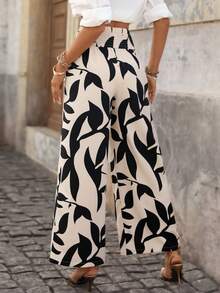 Brillora Women's Casual Beige Boho Summer Vacation Holiday All-Over Print High Waist Side Pockets Loose Wide Leg Pants,Bohemian Printed Palazzo Trousers - Apricot - View 2