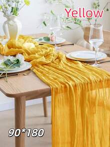 Stunning Pleated Chiffon Table Runner | Boho Balinese Decor For Weddings & Bridal Showers | Sunshine Yellow Holiday Party Cover | Choose Size 90*180/300/400cm