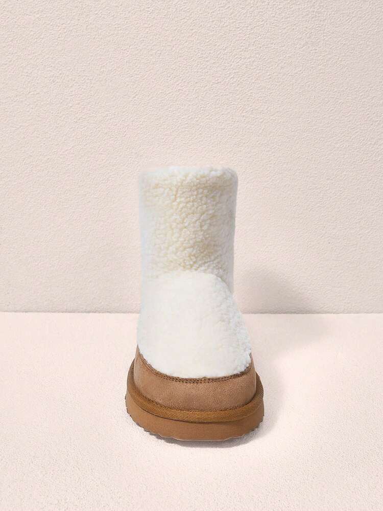 Suede Winter Snow Boots With Round Toe And Furry Lining, Khaki