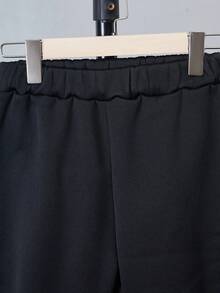SHEIN Vacaura 2件套男童休闲连帽运动衫和运动裤针织套装，秋冬 - 黑色 - 查看 6