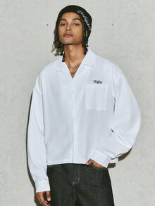 PAVTROS Áo sơ mi cổ polo họa tiết chữ thường ngày cho nam, mùa thu - trắng - Xem 5