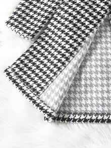 SHEIN Elladie kids Young Girl 1pc Houndstooth Print Double Breasted Belted Tweed Overcoat - Black and White - View 7