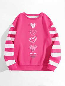 EMERY ROSE Áo nỉ họa tiết trái tim sọc Colorblock dành cho nữ, cổ tròn thoải mái, thường ngày, phù hợp với mọi mùa - Nhiều màu - Xem 4