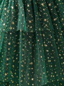 Glamorique Kids Vestido de manga larga con cuello redondo y estampado de estrellas en malla con lentejuelas para niñas, elegante, de moda, dulce y lindo, vestido ajustado de manga corta en color verde, adecuado para Navidad, Halloween, fiestas de cumpleaños, primavera y otoño - Verde - Ver 8