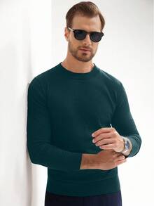 Manfinity Mode Men 1pc Round Neck Jumper - Dark Green - View 4