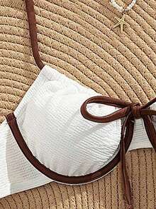 Swim Mod 2 件套女士纹理面料软杯钢圈泳衣，配有可拆卸垫、蝴蝶结装饰、简约性感比基尼套装 - 白色 - 查看 6