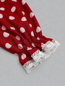 Sweetra Robes courtes mignonnes et douces avec bordure en dentelle en forme de cœur, tailles plus - Rouge - Voir 5