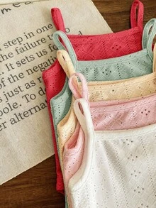 SHEIN LMoss Kids 5件套新生女宝宝可爱纯色针织无袖连体衣，夏季 - 彩色 - 查看 5