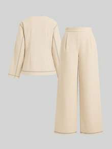 Heiryn بدلة بلوزة وبنطلون ملون عادي للنساء، طقم قطعتين للخريف - لون مشمشي - مشاهدة 9