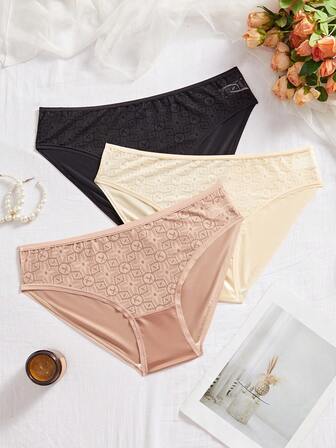 DesireSculpt Set de 3 piezas/paquete de bragas de encaje con parches para mujer de talla grande