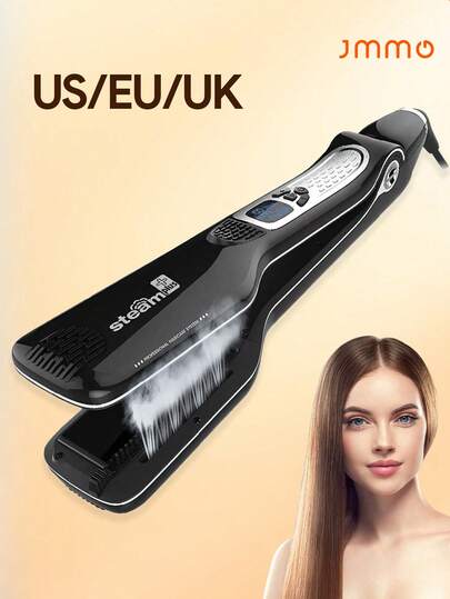 JMMO Plancha de pelo de vapor profesional de cerámica de titanio con fuerte vapor y plancha para el pelo y herramienta de peinado con vapor Steampod profesional para todos los tipos de cabello barberia