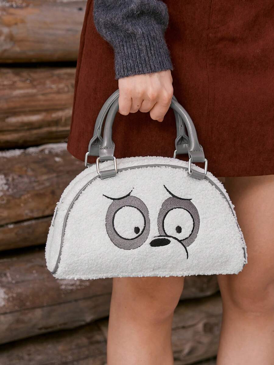 We Bare Bears X SHEIN 时尚黄色卡通图案手提包波士顿包，休闲校园街头风 - 米色 - 查看 1