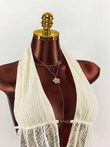 Amplova 女士时尚性感透视露背吊带短款上衣，夏季 - 杏色 - 查看 6