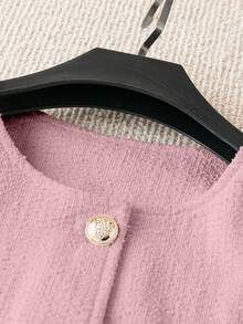 Franclia Women's Round Neck Single-Breasted Long Sleeve Elegant Casual Knit Cardigan - Baby Pink - View 3