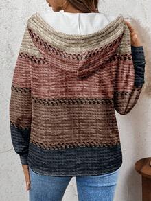 SHEIN LUNE 女士仿毛皮边饰连帽卫衣，柔软白色长袖纽扣衬衫上衣，适合秋冬季节穿着。这款时尚的女士白色长袖上衣，配有舒适的仿毛皮帽子和纽扣细节，适合日常穿着。 - 彩色 - 查看 2